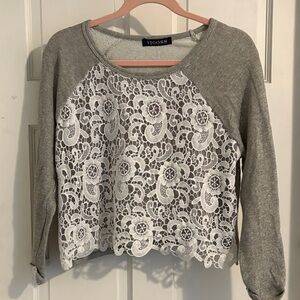 Vigoss Heather Gray and White Lace Top